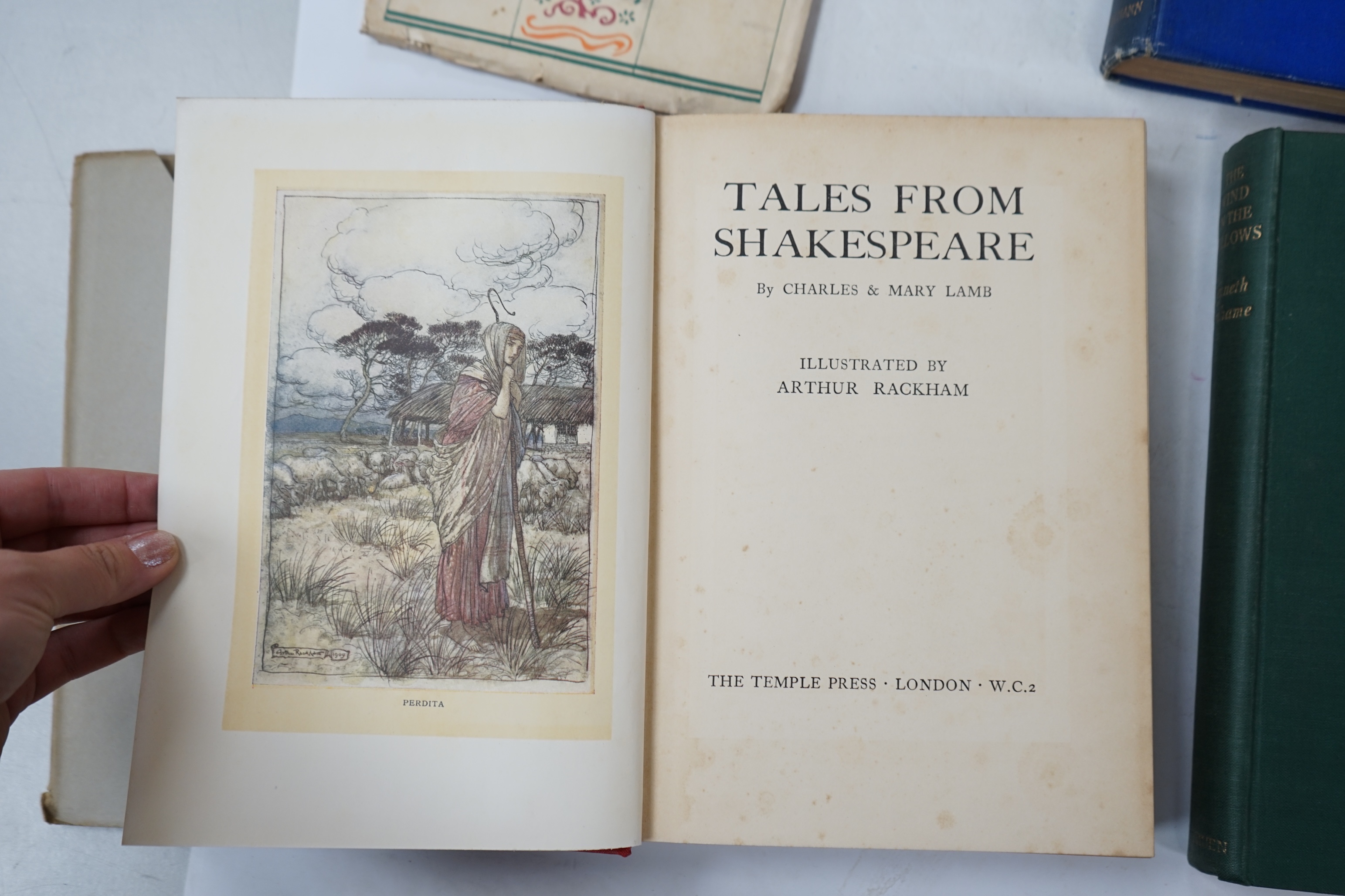 Lamb, Charles & Mary - Tales from Shakespeare. illustrated by Arthur Rackham. 1st trade edition thus. 12 coloured plates, num. text illus. and decorations; original gilt pictorial cloth and d/wrapper. 1909; Grahame, Kenn